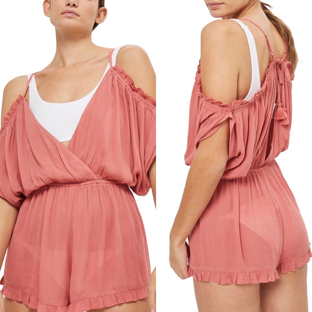 Topshop Gauze Cold Shoulder Cover-Up Romper